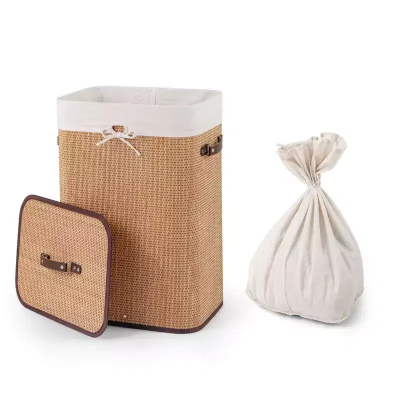 Rectangle Bamboo Laundry Hamper with Lid, 72L Storage Basket