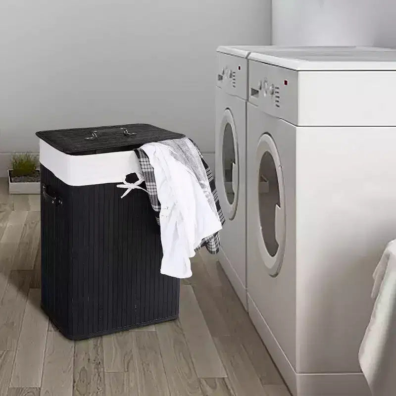 Rectangle Bamboo Laundry Hamper with Lid, 72L Storage Basket