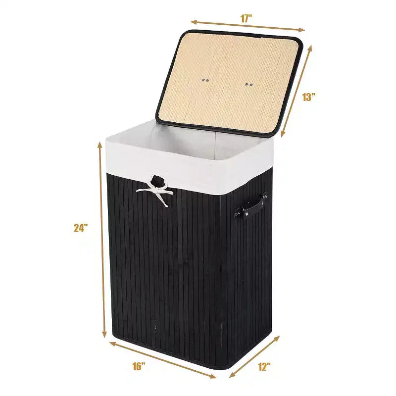 Rectangle Bamboo Laundry Hamper with Lid, 72L Storage Basket