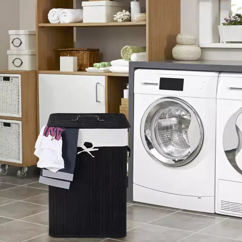 Rectangle Bamboo Laundry Hamper with Lid, 72L Storage Basket