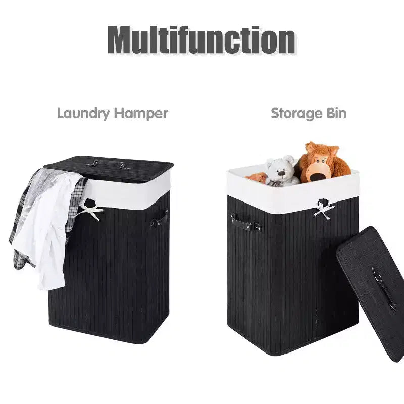 Rectangle Bamboo Laundry Hamper with Lid, 72L Storage Basket