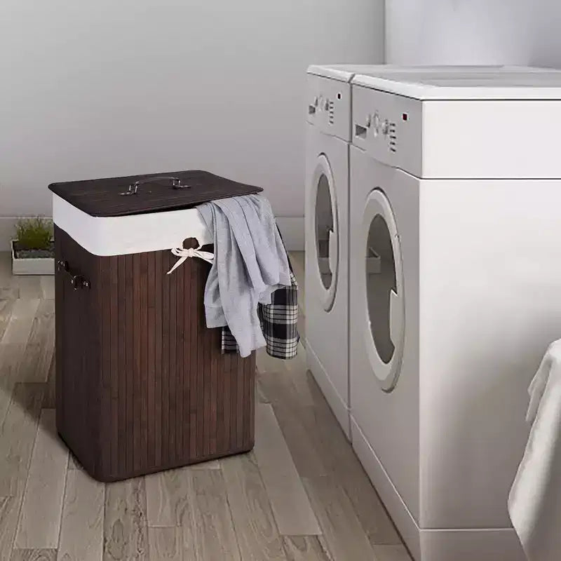 Rectangle Bamboo Laundry Hamper with Lid, 72L Storage Basket