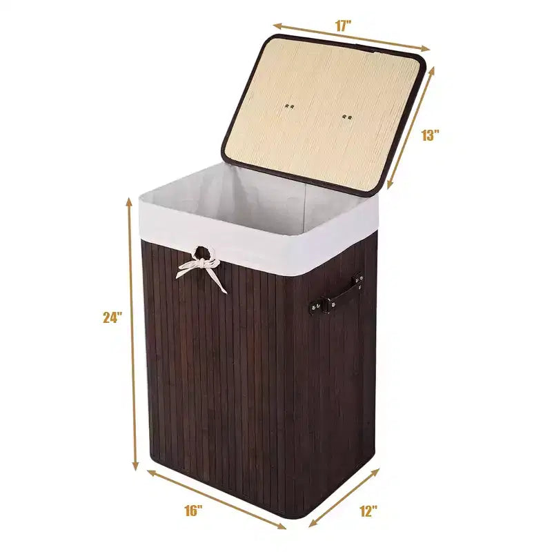 Rectangle Bamboo Laundry Hamper with Lid, 72L Storage Basket