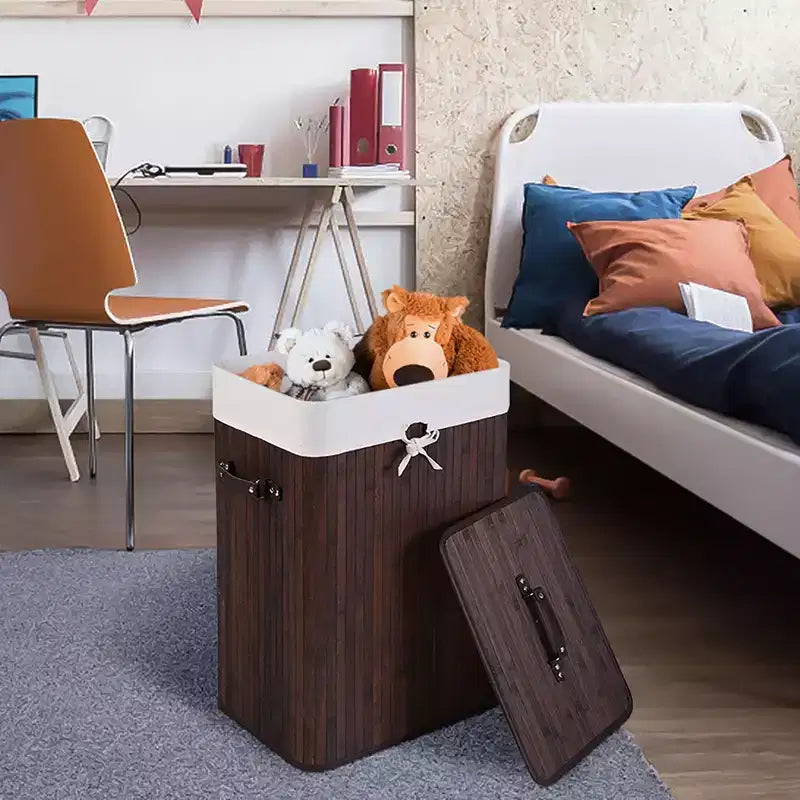 Rectangle Bamboo Laundry Hamper with Lid, 72L Storage Basket