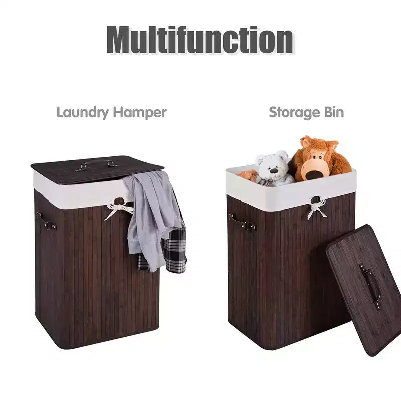 Rectangle Bamboo Laundry Hamper with Lid, 72L Storage Basket