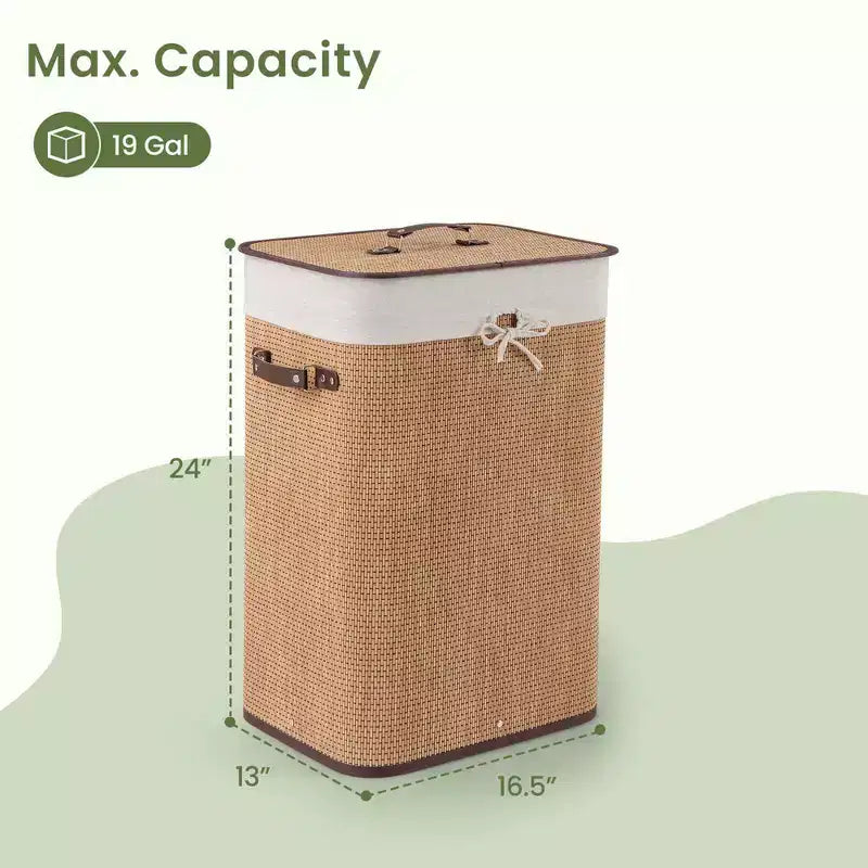 Rectangle Bamboo Laundry Hamper with Lid, 72L Storage Basket