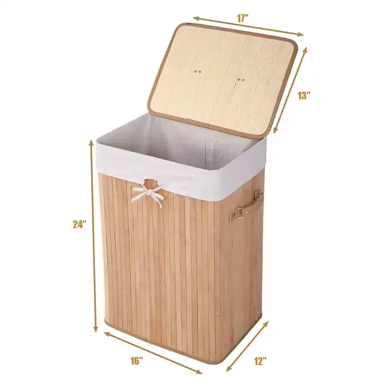 Rectangle Bamboo Laundry Hamper with Lid, 72L Storage Basket