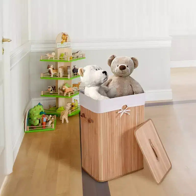 Rectangle Bamboo Laundry Hamper with Lid, 72L Storage Basket