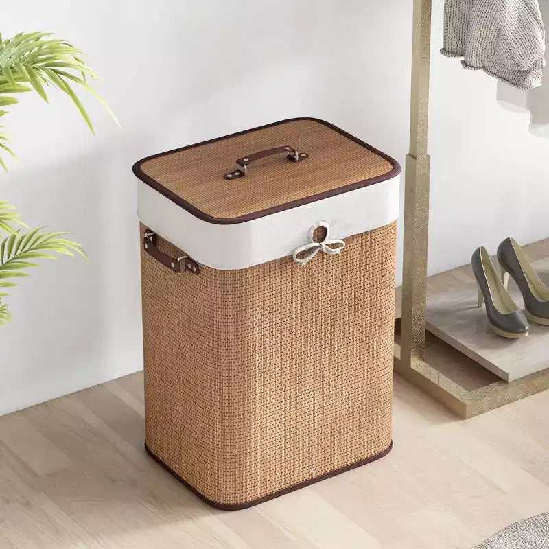 Rectangle Bamboo Laundry Hamper with Lid, 72L Storage Basket