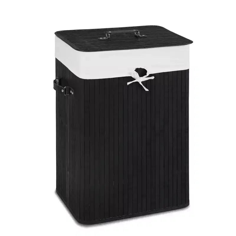 Rectangle Bamboo Laundry Hamper with Lid, 72L Storage Basket
