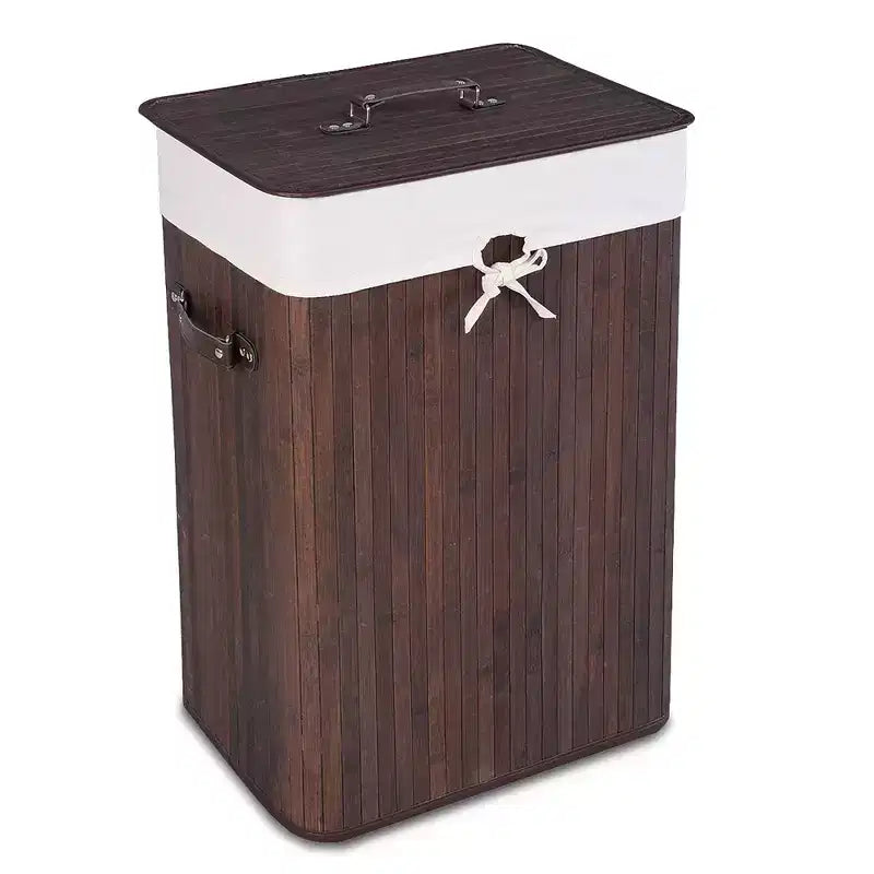 Rectangle Bamboo Laundry Hamper with Lid, 72L Storage Basket
