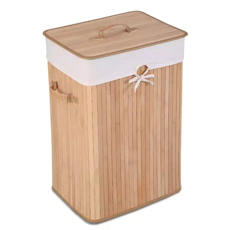 Rectangle Bamboo Laundry Hamper with Lid, 72L Storage Basket