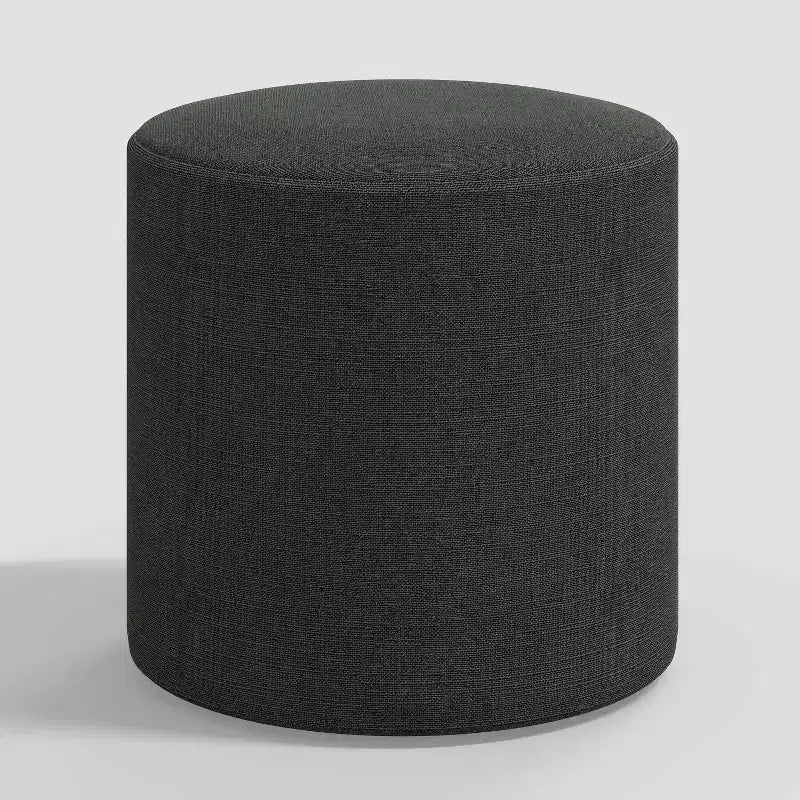 Round Linen Ottoman with Padded Seat